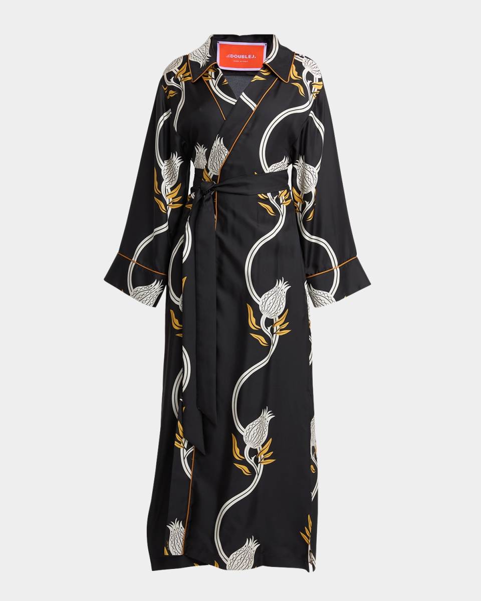 Midnight Silk Twill Maxi Wrap Dress
